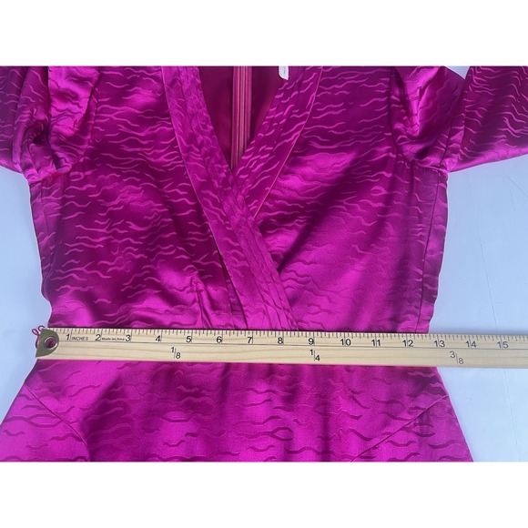 Saloni Bibi Mini Dress Vivid Magenta Silk Long-Sleeve Sz 0 - Picture 11 of 14